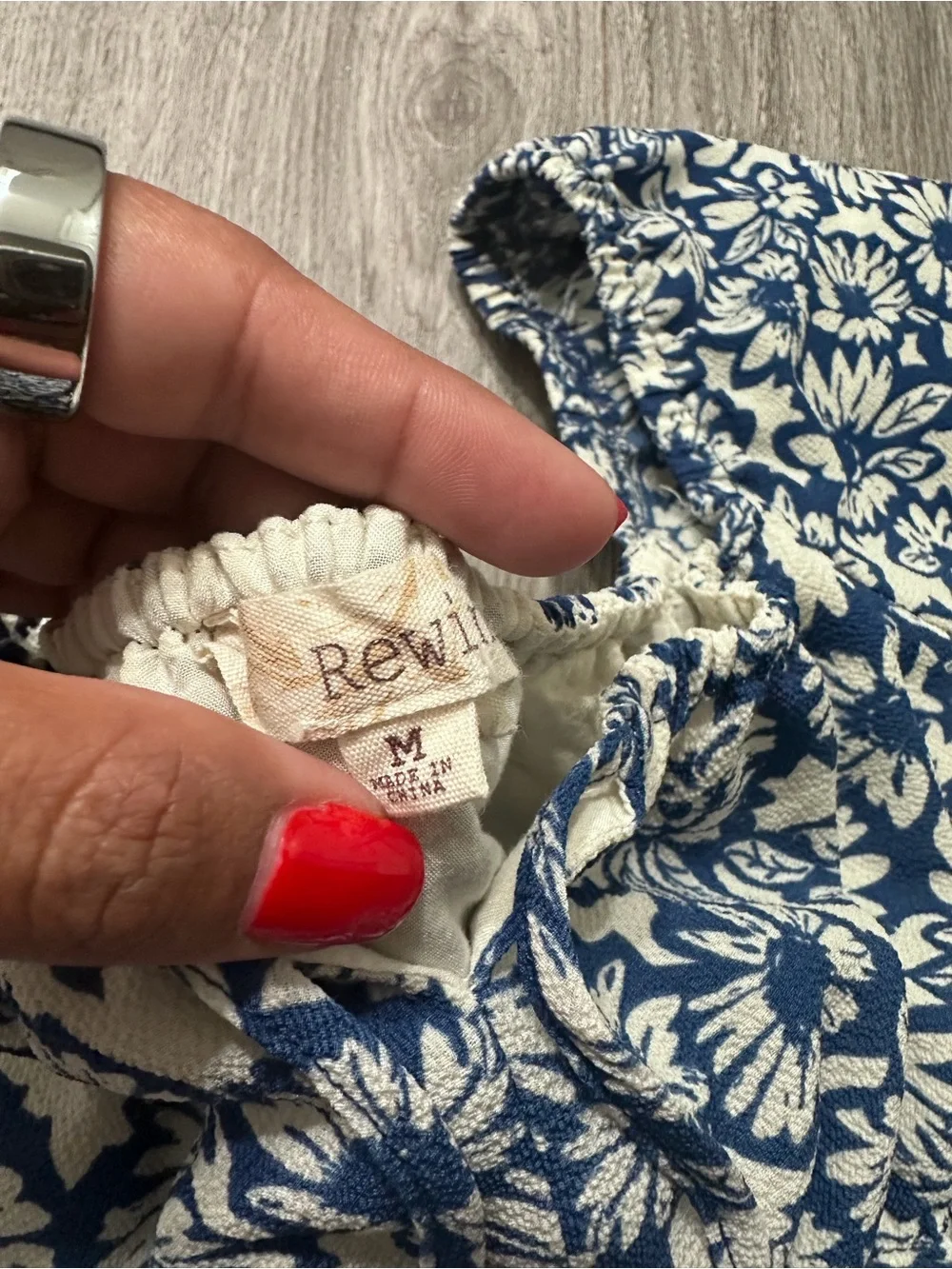 Rewind Blue and White Floral Smocked Dress